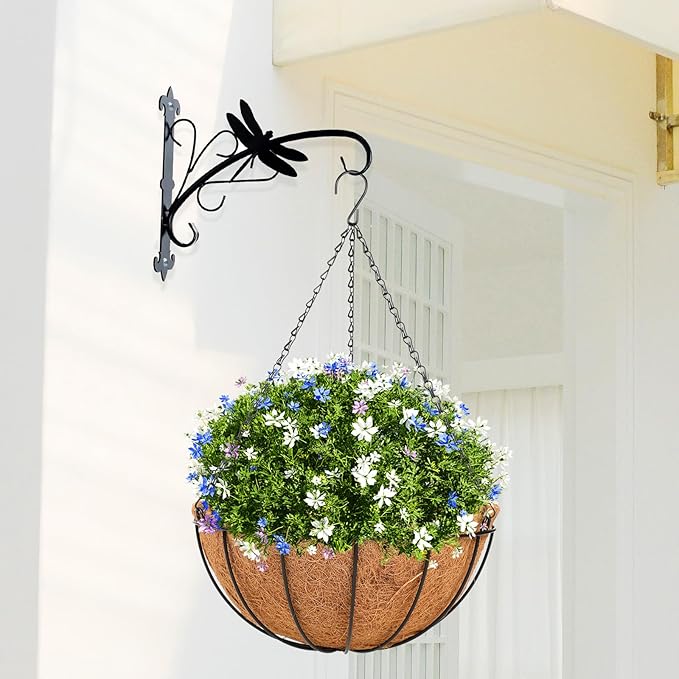 HKZ Hanging Basket Planter Plants Outdoor - 4 Pack 10 Inch Metal Hanging Planter with Coco Liners, Chain Hook Hanging Flower Pots for Indoor Outdoor Garden Porch Decoration