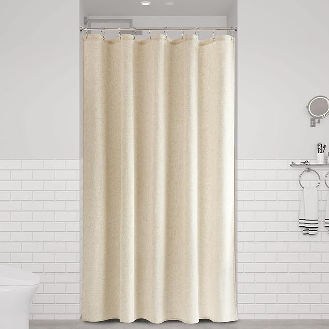 Naturoom Beige Linen Shower Curtain, Textured Fabric Shower Curtains for Bathroom Modern Farmhouse Neutral Tone Premium Quality Fabric Bohemian Rustic Cottage Country Bathroom Decor, Cream, 54 x 78