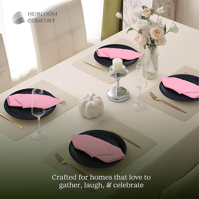 Pink Table Napkins, 17"x17" - Set of 12-100% Cotton, Durable, Absorbent, Soft, Washable - Ideal Hotel Quality Table Linen for Dinner, Rustic Weddings, Summer, Easter, Pink