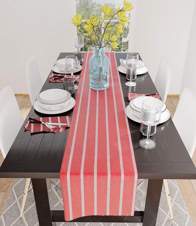 Encasa XO Cotton Cloth Napkins Set of 12, 17"x17" | Washable & Reusable Dinner Napkins Roma Red Stripes Table Napkins for Farmhouse, Wedding, Holiday, Party & Everyday Dining