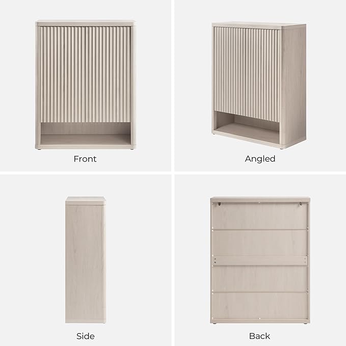 SICOTAS Shoe Cabinet 44 inch Tall Fluted Shoe Cabinet with Doors & 4 Shelves Wooden Large Hidden Shoe Storage Organizer Modern Free Standing 6-Tier Cabinet for Entryway Living Room Closet
