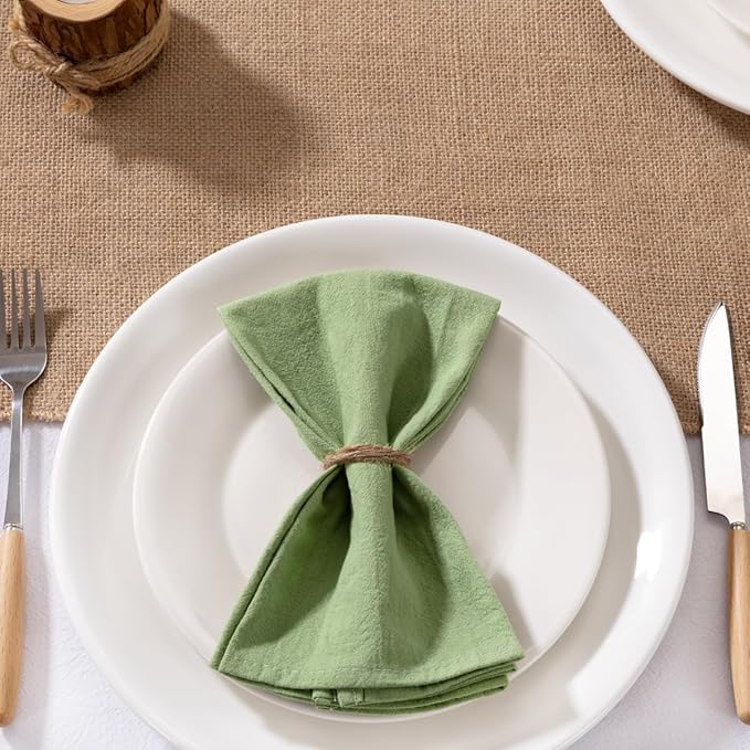 MLMW Sage Green Cloth Napkins Set of 6 Cotton Linen Spring Napkins Cloth Bulk Washable Dinner Napkins 16"×16" for Wedding Baby Bridal Shower Birthday Garden Party Table Decor