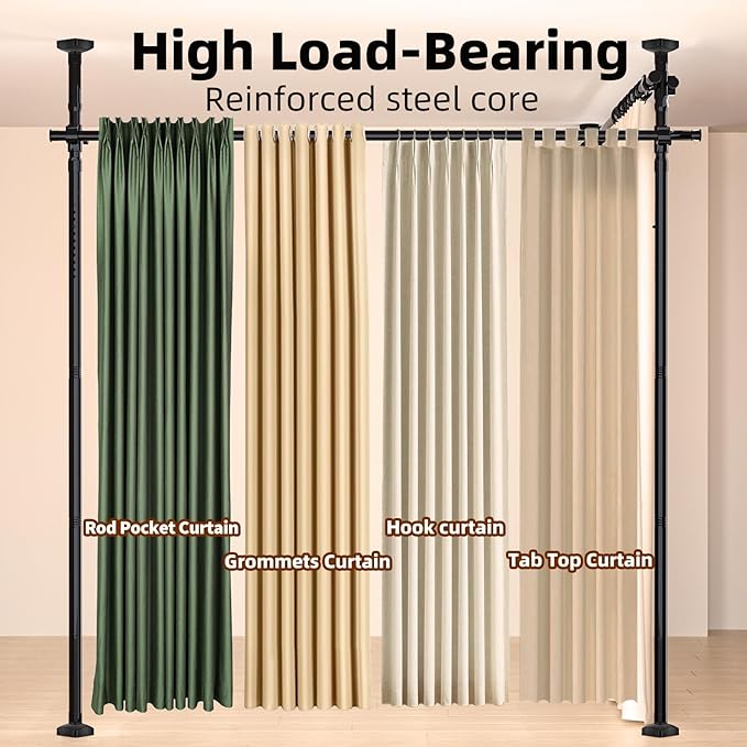 Room Divider, Tension Curtain Rod No Drilling,4-10ft(H) 28-140inch(W) Wall Divider for Room Separation, Heavy Duty Room Partition Separator, Adjustable Folding Privacy Screens,Black