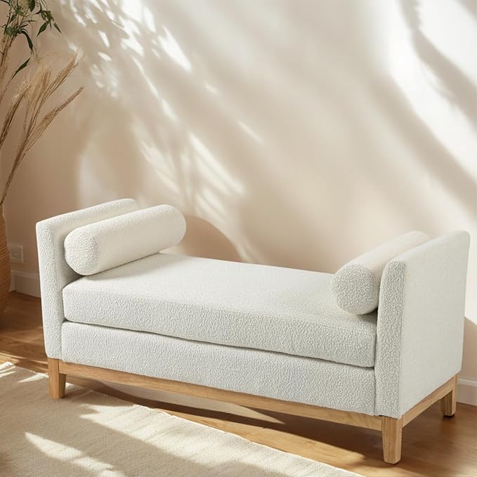 Chifee & Vingol 54.3" End of Bed Bench Upholstered Boucle Bench for Bedroom Entryway, White
