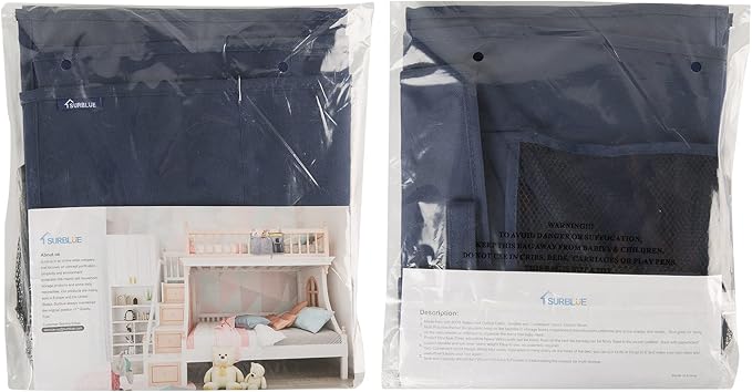 Surblue Caddy Hanging Organizer Bedside Storage Bag for Bunk and Hospital Beds, Blue, L