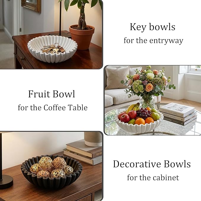 Decorative Bowls for home decor, fruit bowl for kitchen counter, Scalloped key bowl for entryway table