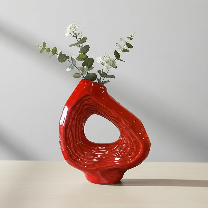 Sunddo Ceramic Flower Vase, 9 Inch Donut Modern Vase for Home Decor, Art Decorative Vase for Living Room, Boho, Bathroom, Shelf, Dining Table Decor