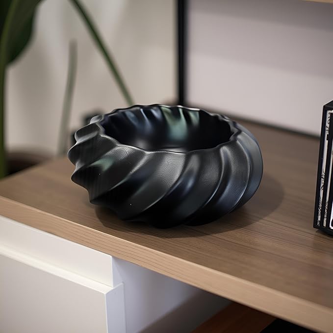 10" Decorative Rotundity Bowl decor - Multi functional modern home decoration Handicraft Bowls,Stylish Key Bowl for Entry Table,Decorative Fruit Bowls for Kitchen Counter,Black Scalloped Bowls