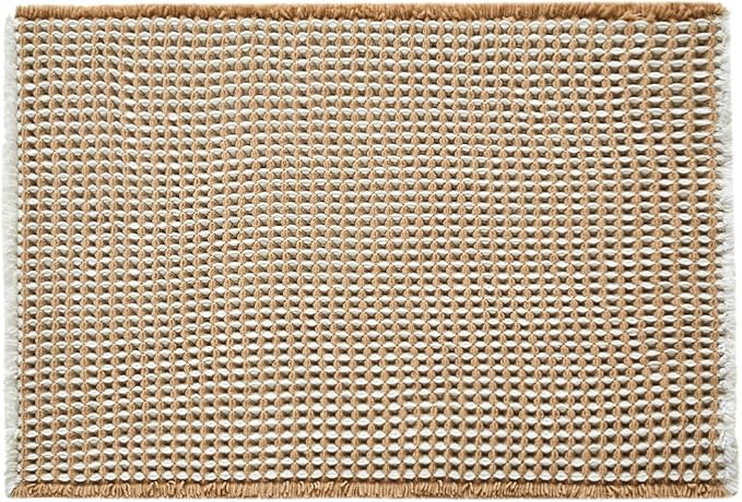 Triohero Waffle Bath Mat, Boho Bathroom Rugs Non Slip Washable, Ultra Soft Super Absorbent Quick Dry Farmhouse Bathroom Decor, 20" x 30", Khaki & White