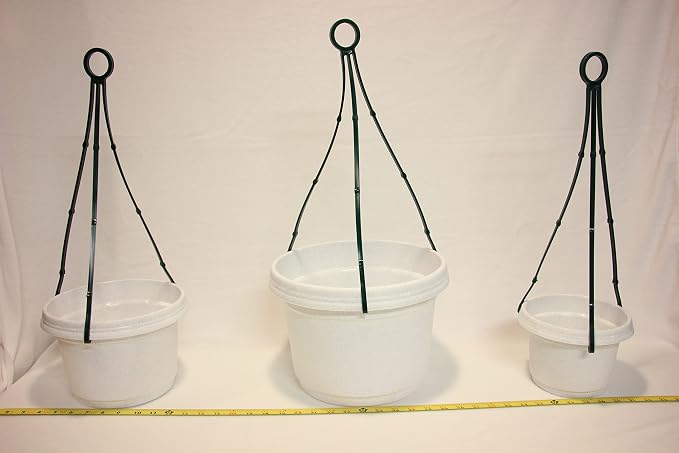 Plastic Flower Pot with Hanger, 7 inch, White Granite, 5 Pack, Plastic Flower Pot, seedlings, Nursery, Colorful Flower Planter, Seed Starting Pot with Hanger