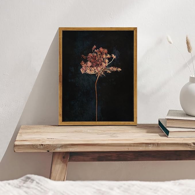 KBKBART Framed Vintage Wall Art Prints, Retro Moody Floral Botanical Canvas Painting Farmhouse Decor, Black Dark Classical Flower Framed Canvas Wall Art for Bathroom, Bedroom, Living Room, Gallery,