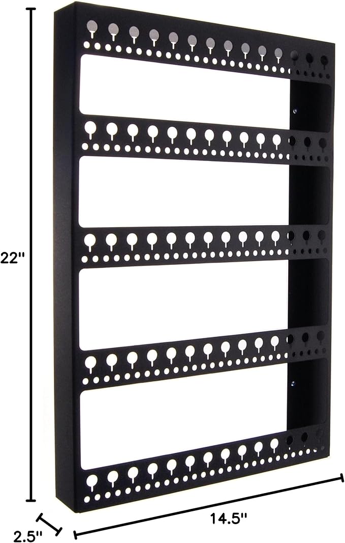 Angelynn's Wall Mounted Big Earring Holder Organizer Display Long Post Stud Large Dangle Hoop Pierced Earrings, Hanging Closet Jewelry Storage Rack with Shelf, Nichole Black 14 1/2"x22"