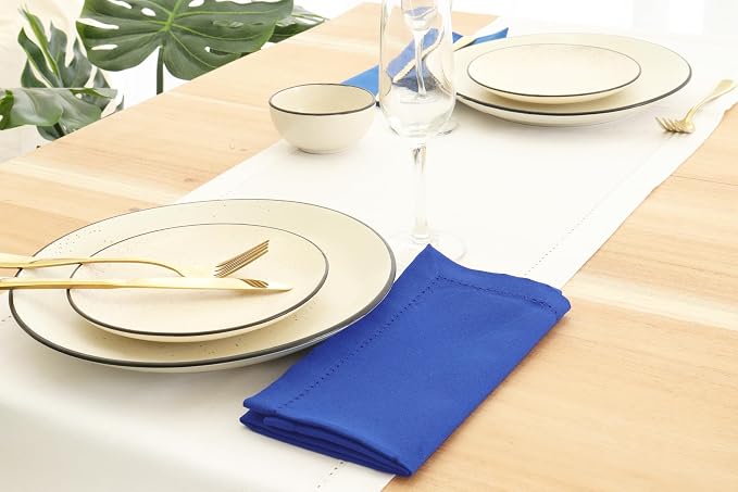 PurpleEssences Set of 12 Hemstitch Cloth Dinner Napkins 100% Cotton - Soft Durable Washable - Ideal for Wedding Spring Easter Summer - Perfect Everyday Use Table Linen 18x18 - Royal Blue