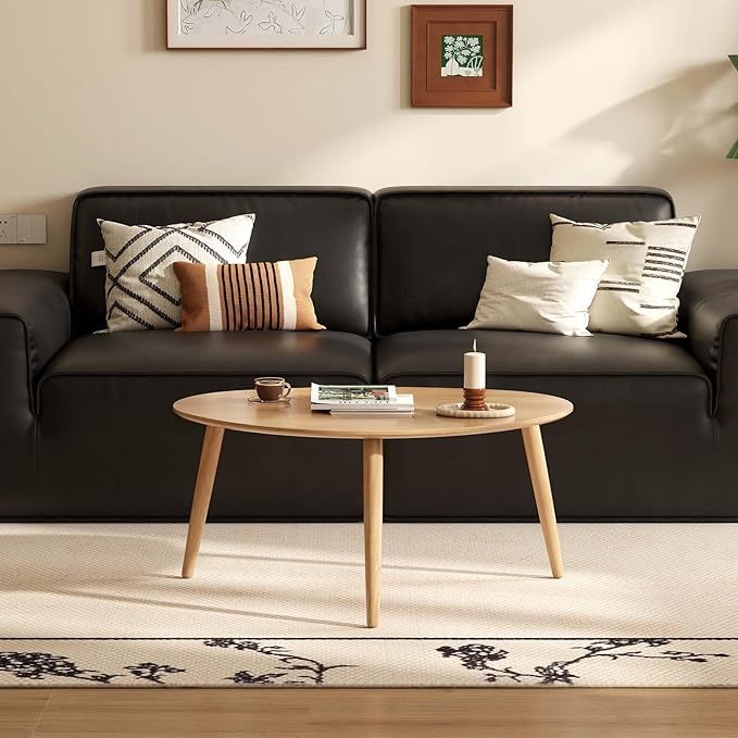 Small Oval Coffee Table, 100% Solid Wood Coffee Tables Mid Century Modern Table for Living Room Side Table End Tables for Home(Original Wood Color, 33.46''x22.83''x15.74'')