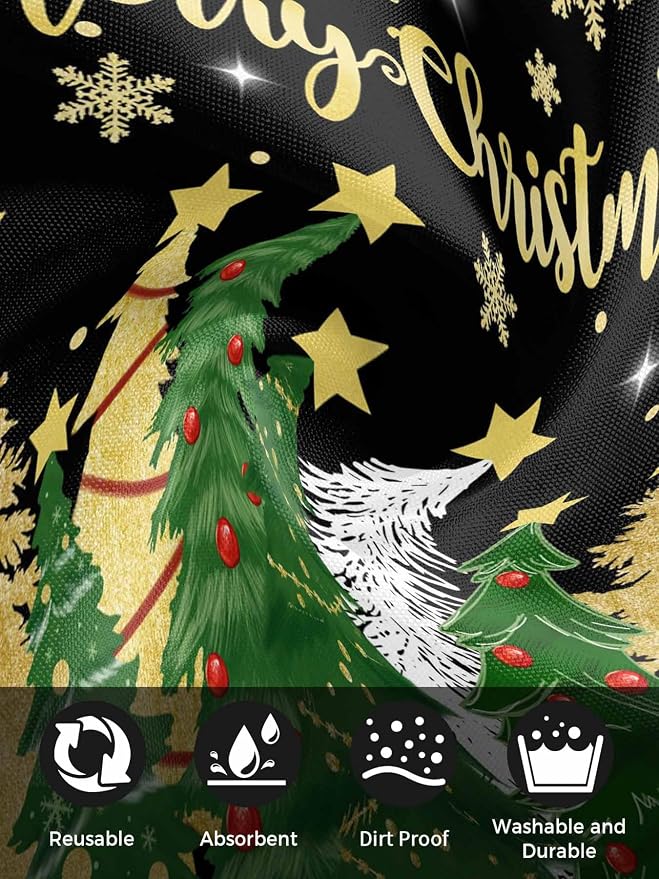 Christmas Tree Black Cloth Napkins Set of 6 - Forest Pine Washable Dinner Napkins Snowflakes Xmas Stars Sparkle Table Reusable Napkin for Home Party Wedding Dining Table Decoration, Oversized 20"x20"