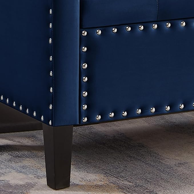 Velvet Modern Upholstered Storage Ottoman Bench with Arms, 48" End of Bed Bench for Entryway, Bedroom, Living Room, Navy