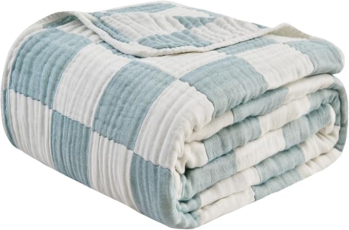 EMME Cooling Muslin Twin XL Blanket - Checkered Lightweight Summer Cotton Blankets of Rayon Derived from Bamboo for Hot Sleepers, Ultra Soft Breathable All Season Gauze
