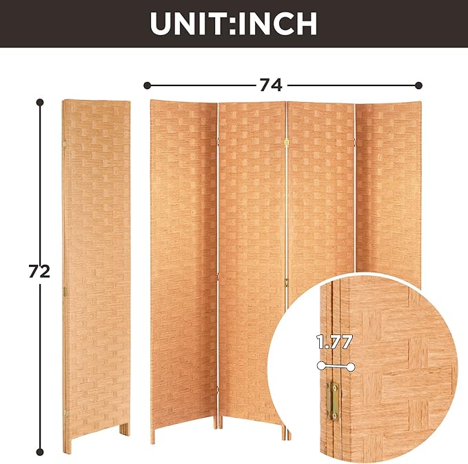 Wood Mesh Woven Design 4 Panel Folding Wooden Screen Room Divider