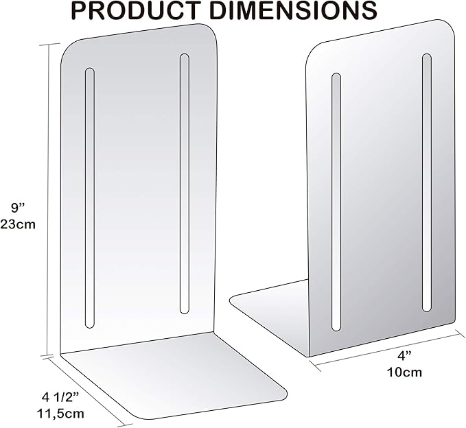 Acrimet Bookends for Shelves, Heavy Duty Steel Metal Book Ends, Non-Skid Book Stopper, Book Storage Holder for Home, Library, Jumbo Large Size 9" H x 4" W x 4 1/2" D, (Black) (1 Pair / 2 Pieces)