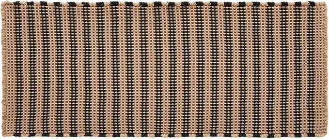 TYUU Waffle Bath Mat, Boho Bathroom Rugs Non Slip Washable Super Absorbent Quick Dry Bath Mat Farmhouse Bathroom Decor, 48"x24" Black and Khaki