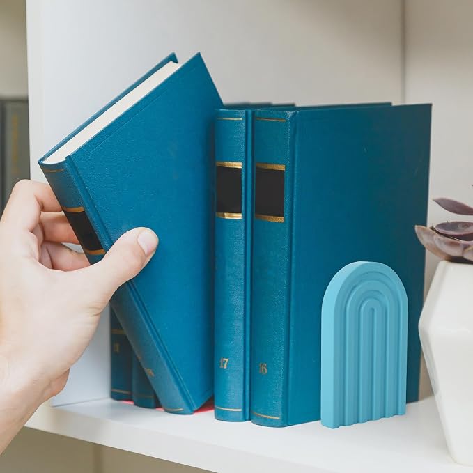 JarThenaAMCS 6Pcs Boho Arch Wood Bookends Colorful Book Stand Non Skid Decorative Rainbow Book Ends for Holding Books Movies CDs