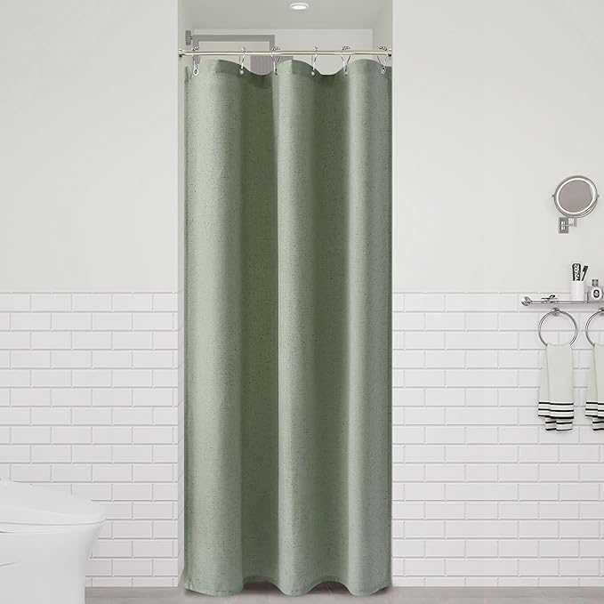 Naturoom Light Sage 36 Inch Shower Curtain - Stall Narrow Half Linen Ultra Thick Fabric Shower Curtain Set with Hooks, Boho Farmhouse Rustic RV Camper Bath Curtains for Bathroom, 36x72