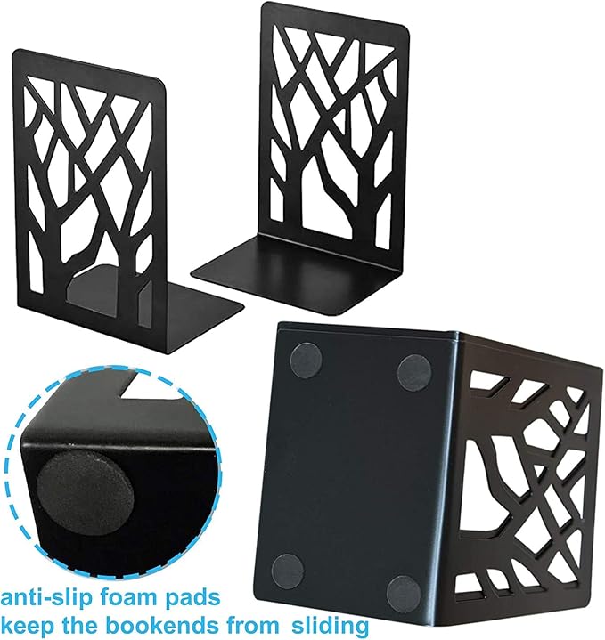 MSDADA Bookends, Book Ends for Shelves, Bookends for Office, Book Ends for Heavy Books, Book Shelf Holder Stand Home Decorative,Metal Bookend Supports, Book Stoppers, Black(8 Pairs)