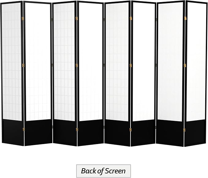 Red Lantern 7 ft. Tall Window Pane Shoji Screen - Black - 8 Panels