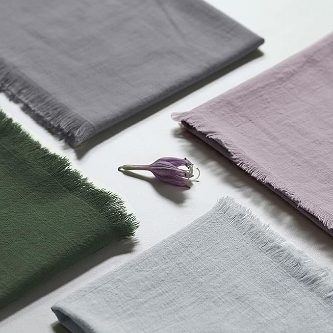 Handmade Cloth Napkins 100% Cotton Napkins with Fringe,Delicate Handmade Cloth Napkins for Dinners, Parties, Weddings and More,18 x 18 Inch Set of 12 - Grey