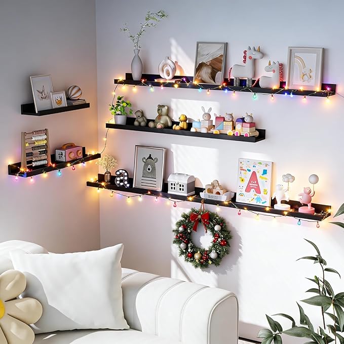 Heimlove Picture Ledge Shelf, Floating Shelves Set of 2, 27.56Inches Picture Shelf for Wall with Ledge, Kids Bookshelf Wall Mounted for Living Room Bedroom Decor Books Photo Frames - Black