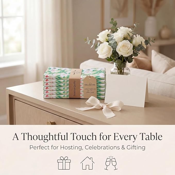 Urban Villa Cloth Napkins 100% Cotton Highly Absorbent Washable Durable Reusable Premium Dinner Napkins Ideal for Gifts for Mothers Day Hotel Farmhouse Parties - Flower Print (20" x 20", Set of 12)