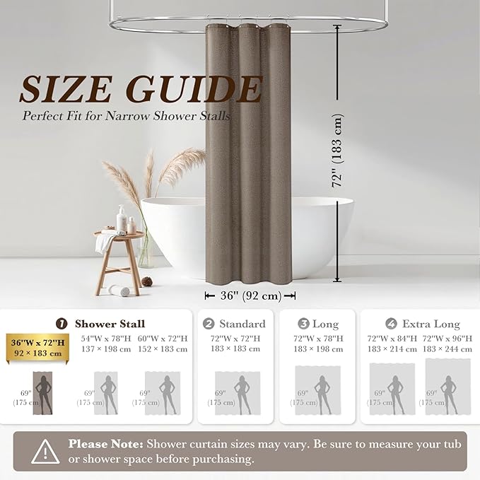 Seasonwood Small Shower Curtain Linen Shower Curtain Neutral Farmhouse Shower Curtains for Bathroom Boho Bathroom Decor with 12 Sturdy Stainless Steel Sliding Hangers(DeepTaupe,36x72 Inches)