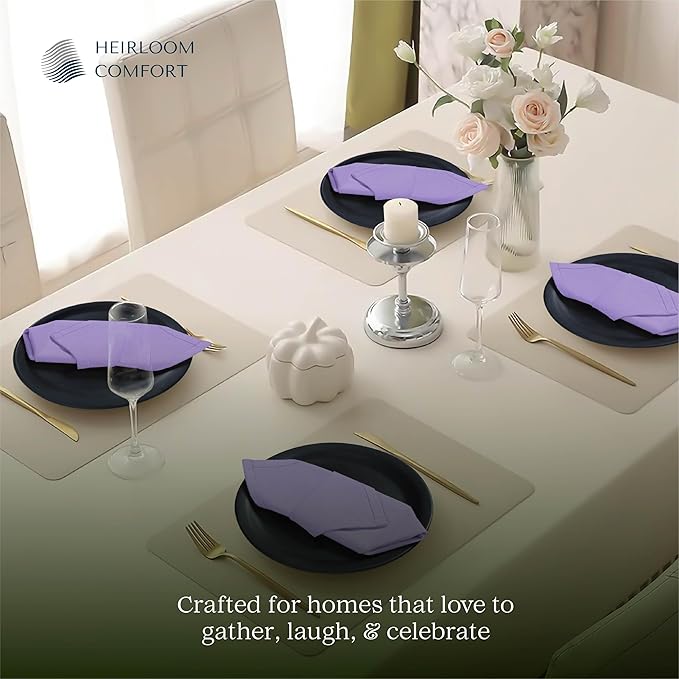 Lavender Cloth Dinner Napkins Set of 12, 100% Cotton, 17 x 17 Inch, Soft, Absorbent, Machine Washable - Ideal Table Linen for Wedding, Spring, Summer, Easter