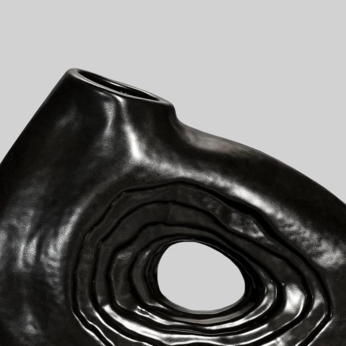 Sunddo 7 Inch Black Ceramic Vase for Modern Home Decor - Donut Vases, Small Boho Style Decorative Vase for Flowers, Bathroom, Wedding, Bedroom, Dining Table, Shelf Centerpiece