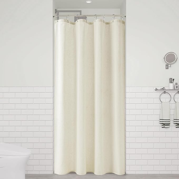 Naturoom Ivory Linen Shower Curtain, Cloth Textured Fabric Shower Curtain Set with Hooks, Simple Elegant Modern Farmhouse Country Ultra Thick Bath Curtains for Bathroom,Water Repellent,48x72