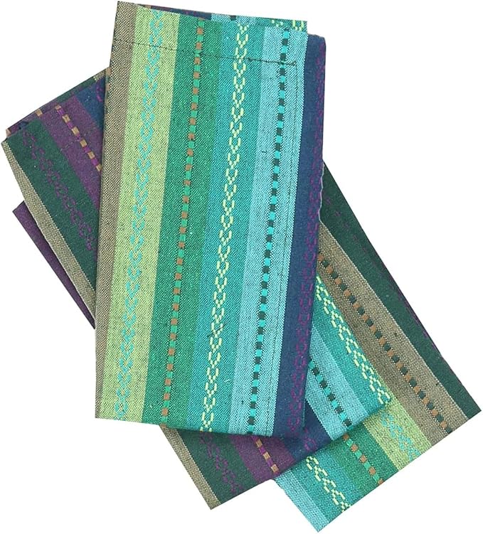 Goroly Home Salsa Stripes Cloth Napkins Set of 12 – Wedding, Christmas & Holiday Table Napkins, Machine Washable Cloth Napkins for Special Occasions & Everyday Use - 18x18 Inch Teal Multi