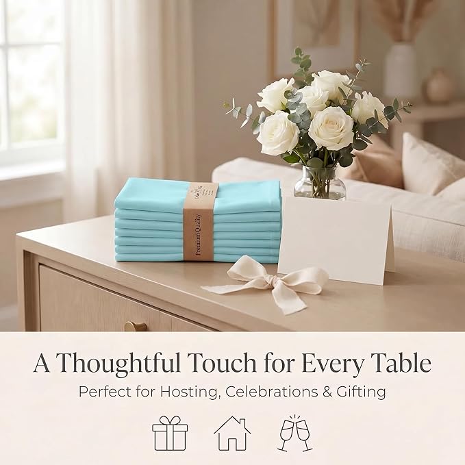 Urban Villa Cloth Napkins 100% Cotton Highly Absorbent Washable Durable Reusable Premium Dinner Napkins Ideal for Gifts for Mothers Day Hotel Farmhouse Parties - Aqua (20" x 20", Set of 12)
