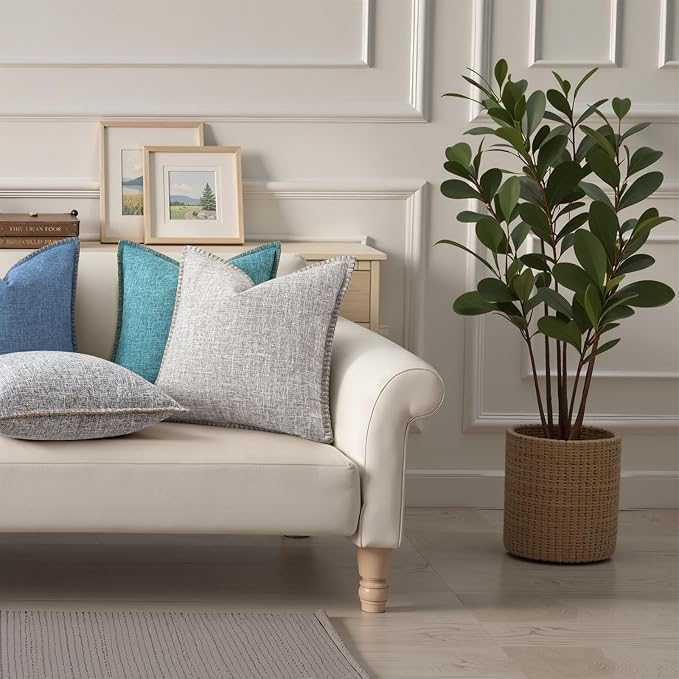 decorUhome Summer Decorative Throw Pillow Covers 24x24 Set of 2 Square Faux Linen Farmhouse Euro Sham Pillow Covers with Stitched Edge Outdoor Pillow Covers for Couch Sofa Living Room, Teal
