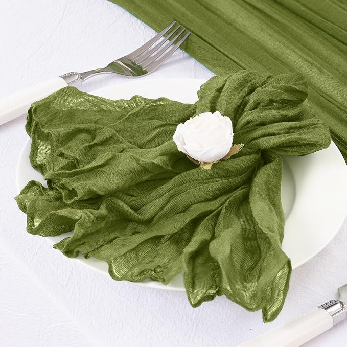 DeZerlor 50 Pack Olive Green Cheesecloth Napkins Summer Cloth Napkins Set of 50 Dinner Napkins Bulk 21x21 Inches for Wedding Bridal Shower Baby Shower Parties