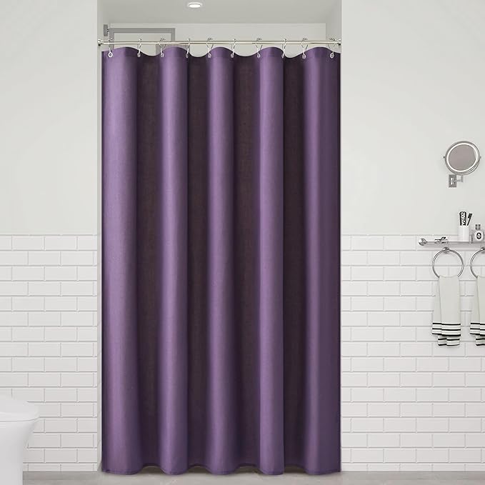 Naturoom Purple 54 Inch Shower Curtain - Stall Narrow Half Linen Ultra Thick Fabric Shower Curtain Set with Hooks, Boho Farmhouse Rustic RV Camper Bath Curtains for Bathroom, 54x78