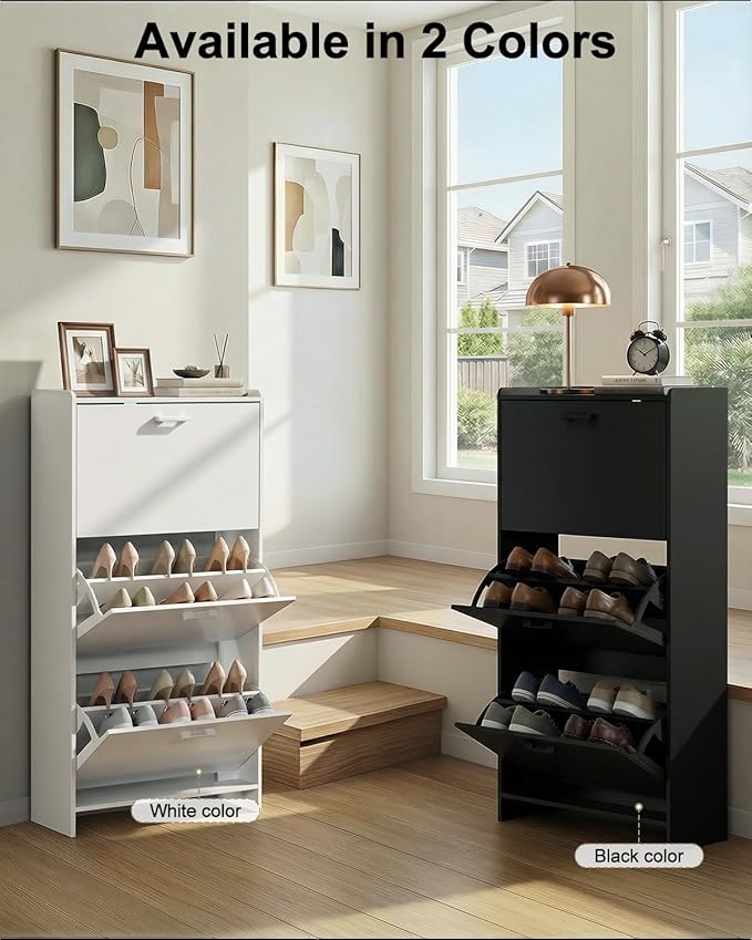 Shoe Cabinet with 3 Flip Drawers, Narrow Shoe Rack Cabinet,Morden Shoe Storage Cabinet,Freestanding Shoe Storage Cabinet for Hallway or Hallway, Black