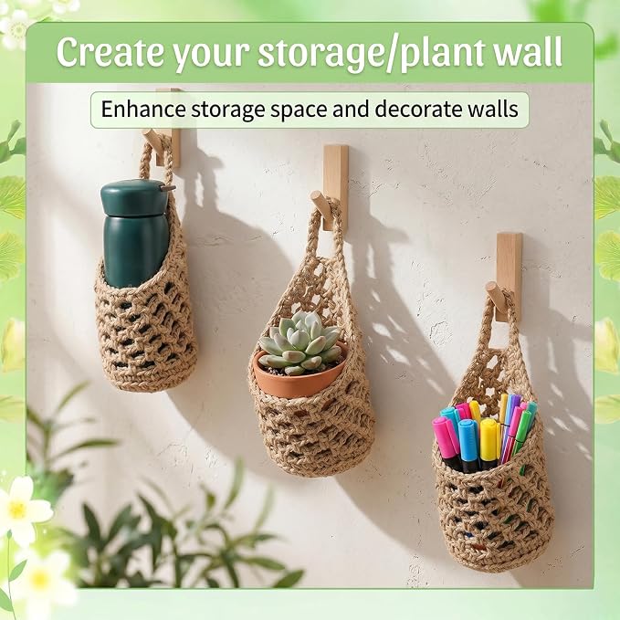 6 Pack Macrame Plant Hangers, Small Hanging Planters for up to 5 Inch Pot | Hanging Fruit Baskets for Kitchen Boho Wall Planters for Indoor Plants, Cup and Wall-Mounted Storage-Brown, 9.4" X 5.1"