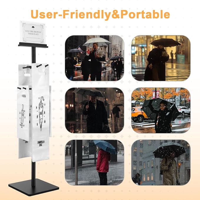 Wet Umbrella Bag Stand with Free 400 Bags Disposable,Dual Size Umbrella Bags Disposable with Metal Holders for signs,Commercial Wet Bag Wrapper Holder Indoor Entryway