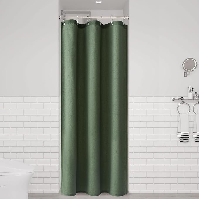 Naturoom 36 Inch Shower Curtain - Stall Narrow Half Green Linen Ultra Thick Fabric Shower Curtain Set with Hooks, Boho Farmhouse Rustic RV Camper Bath Curtains for Bathroom, Olive Green, 36x72