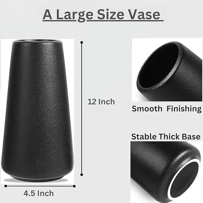 12 Inch Tall Premium Quality Ceramic Vase | Flower Vase for Home Decor | Farmhouse Decor, Desk Decor, Modern Decor, Aesthetic Room Decor, Black Vase for Bohemian Decor, Pampas Vase, Black
