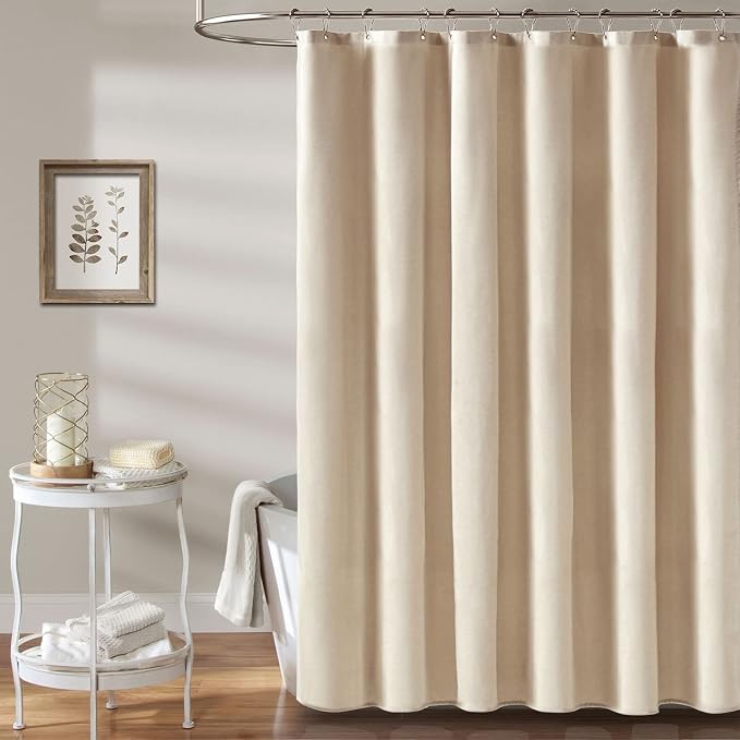 BTTN 60 Wide Stall Shower Curtain - 60 x 84 Inch Long Linen Textured Fabric Shower Curtain Set with 10 Plastic Hooks, Narrow Decorative Neutral Waterproof Shower Curtains for Bathroom, Cream/Beige