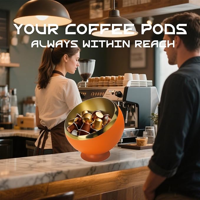 Coffee Pod Holder, Large Capacity Stainless Steel Storage Rack for Coffee & Espresso Pods - Countertop Coffee Bar Accessories (Orange with base, Large)