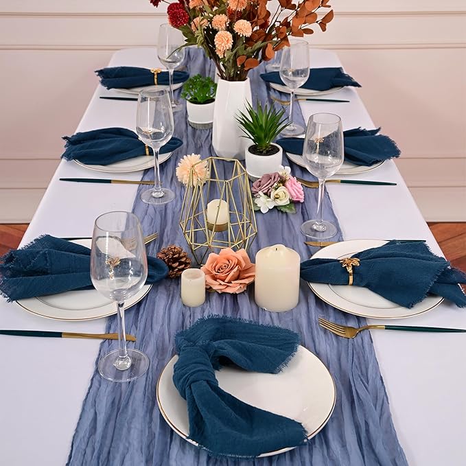 36 Pack Royal Blue Handmade Cloth Napkins 16 x 16 Inch Cotton Linen Napkins with Fringe, Washable and Reusable Napkins, Soft Rustic Boho Fringe Cloth Napkins for Dinners,Parties, Wedding