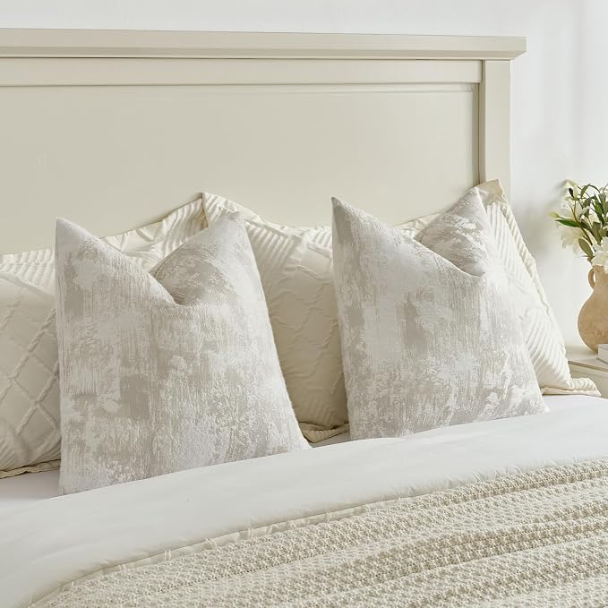 FUTEI Pack of 2 Faux Cashmere Jacquard Throw Pillow Covers 12x20 Inch Soft Marble Pattern Vintage Decorative Pillowcase Modern Farmhouse Accent for Couch Bed Living Room, Beige White
