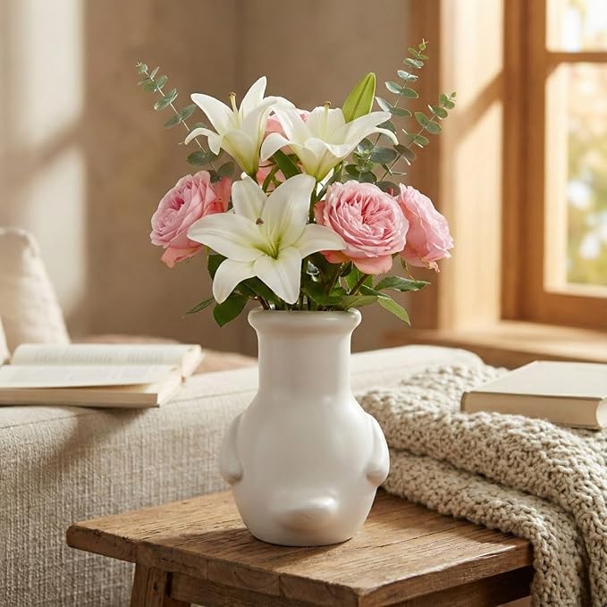 Ceramic Duck Vase – 6" Matte Beige Handmade Animal Flower Vase for Fresh & Dried Flowers, Cute Home Decor, Unique Shelf Decoration, Fun Gift for Animal Lovers & Creative Living Spaces